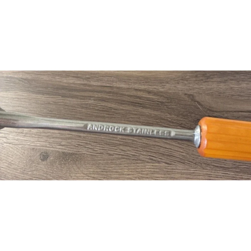 Vtg Androck Slotted Serving Spoon, Catalin Bullet Handle Stainless, USA, 1930s